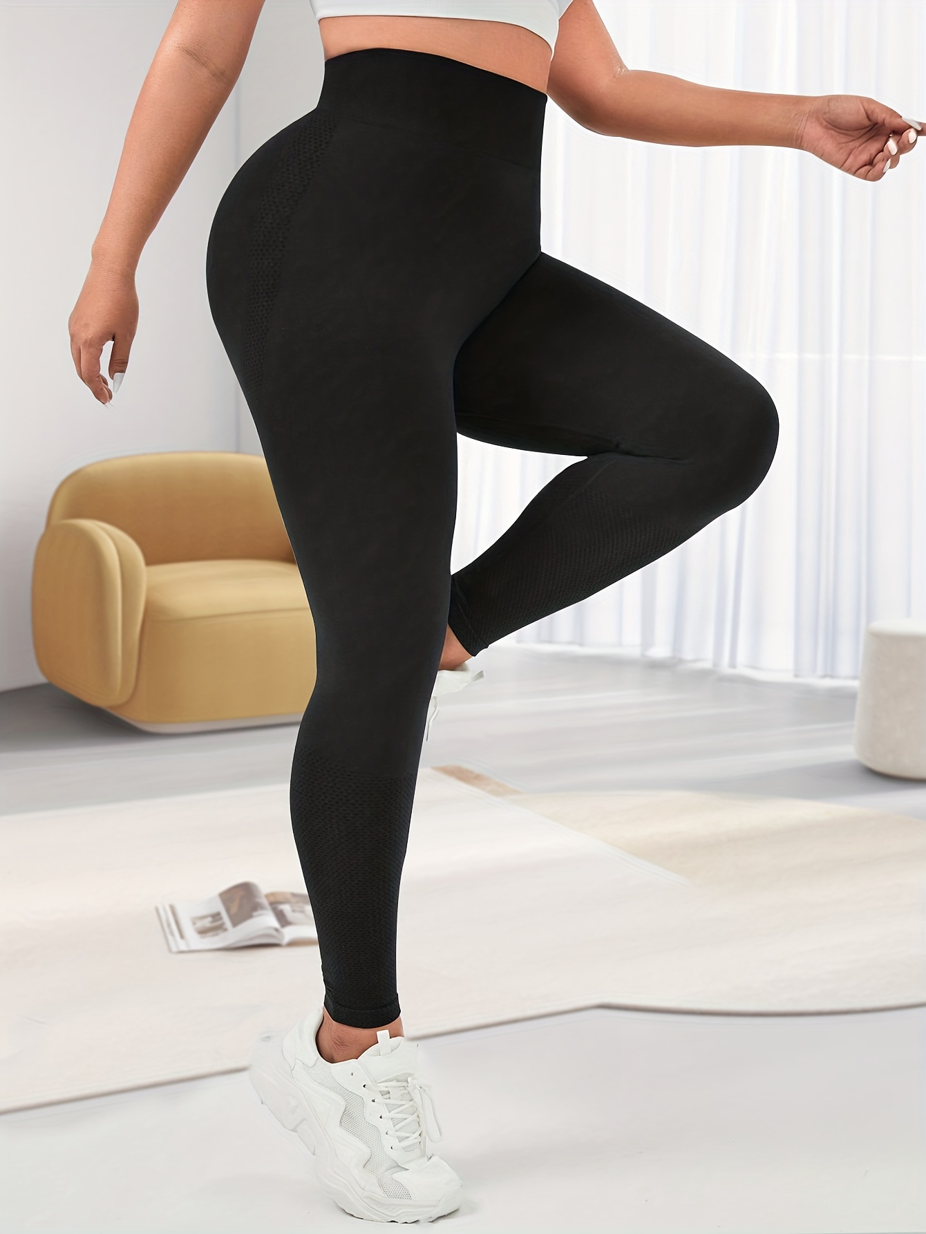 Plus Size Sports Leggings Women's Plus Solid Tummy Control - Temu United  Kingdom