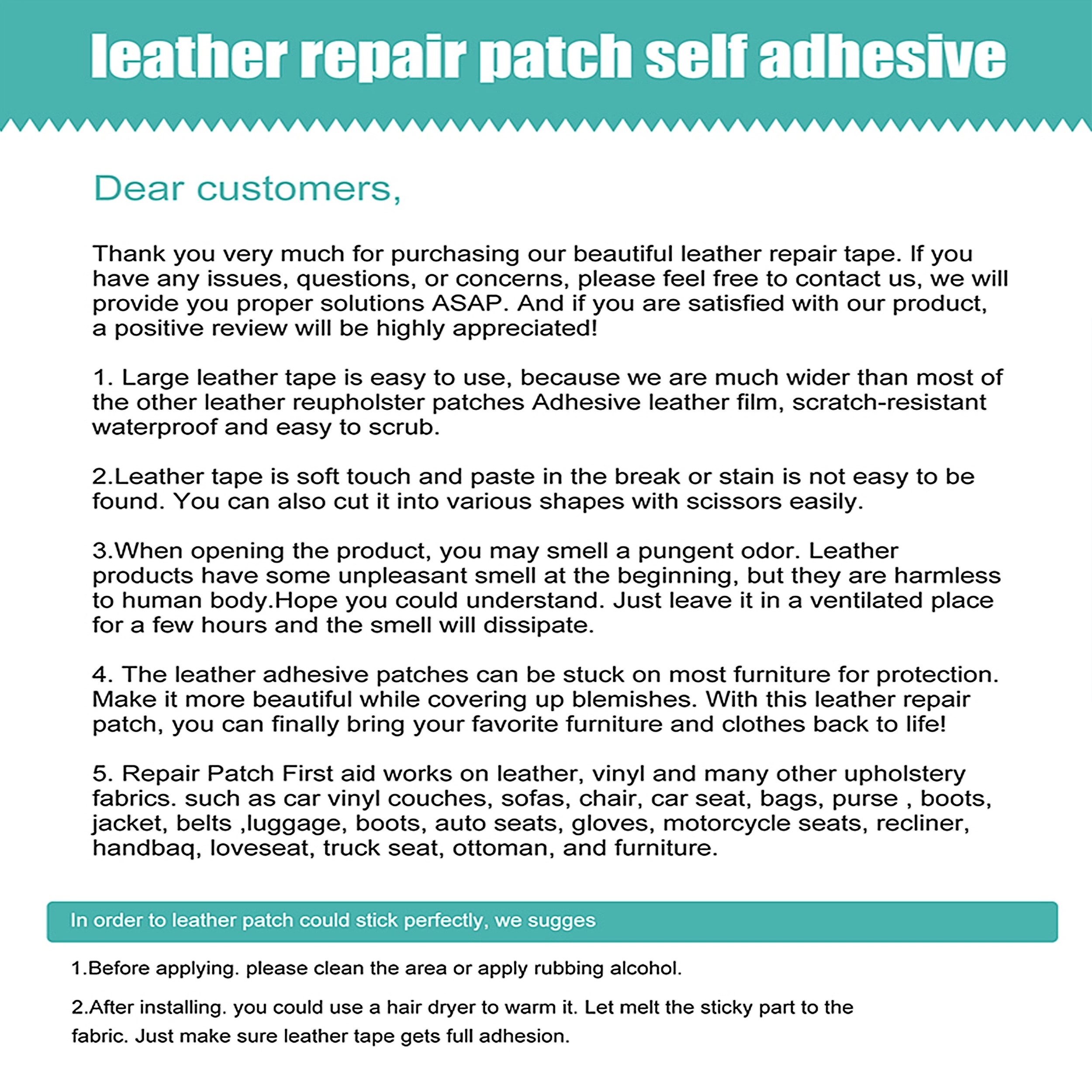 Leather Repair Patch Leather Repair Tape Self-Adhesive Patches Kit for  Couches Car Seats Furniture Sofa Vinyl Chairs Jackets