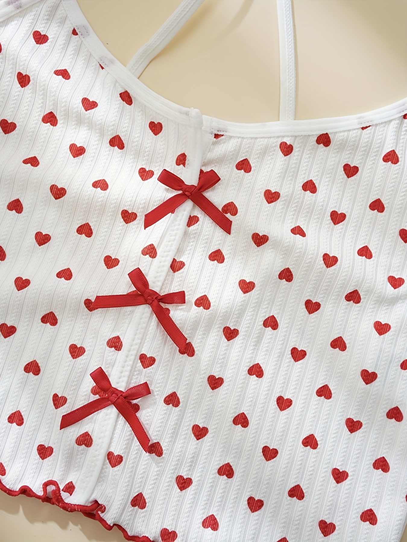 Heart Eyelash Print Pajama Set Scoop Neck Cami Top Lettuce - Temu Canada