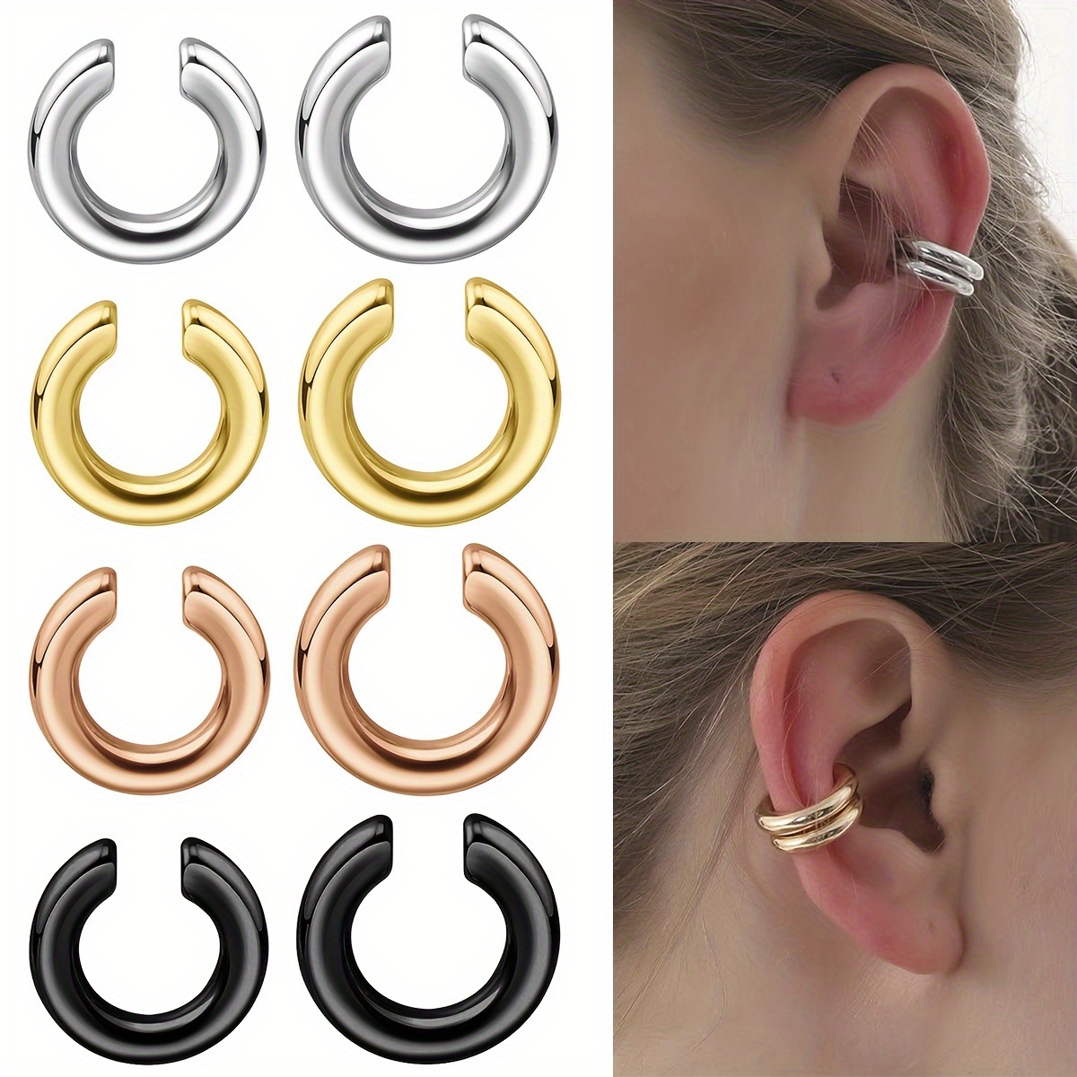 Ear Cuff Cartilage Clip On Earrings Set Stainless Steel Ear Clip
