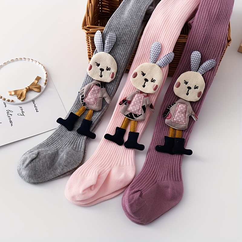 Girl's Kids Cute 3d Rabbit Decor Footed Pantyhose Autumn - Temu