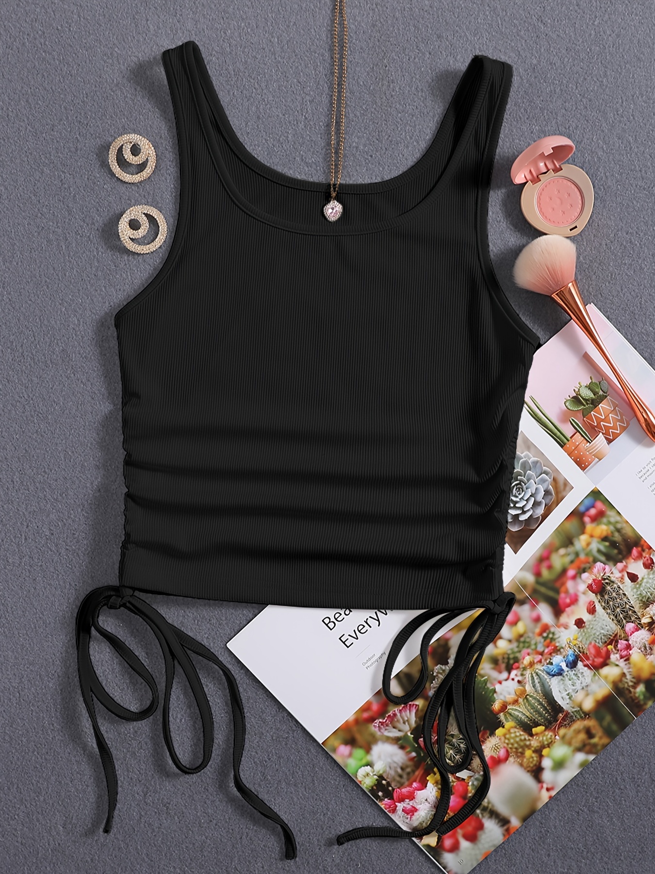 Drawstring Eyelet Tank Top, Casual Sleeveless Tank Top For Summer, Women's  Clothing