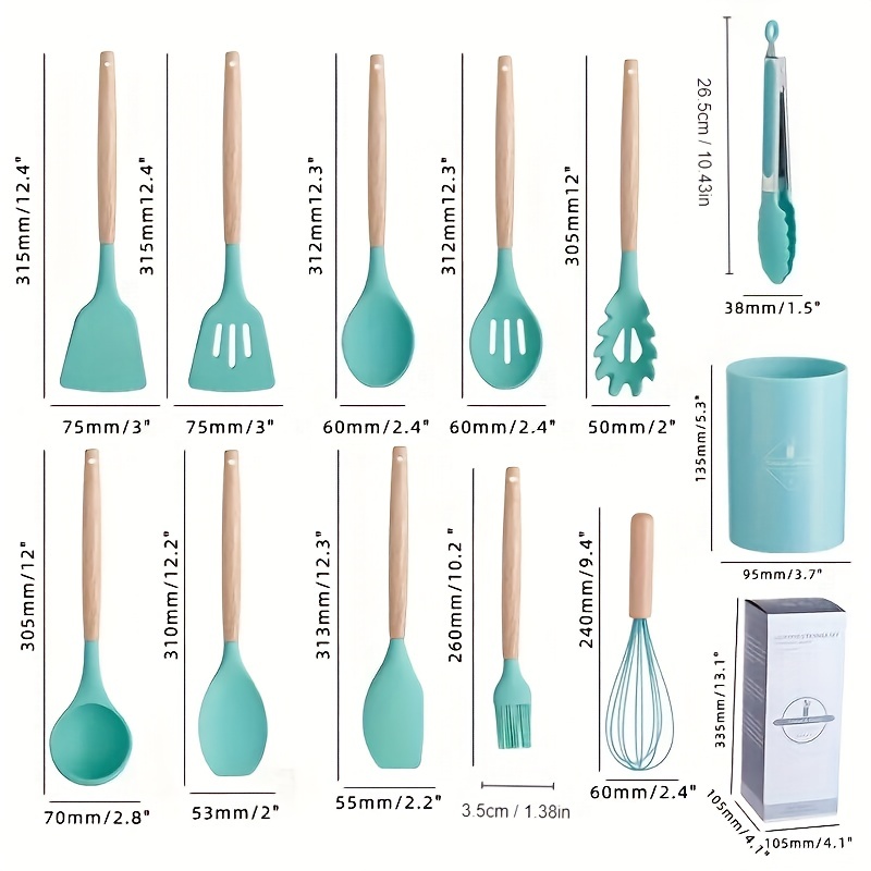 White Silicone Kitchen Utensil Set With Wooden Handle - Temu South