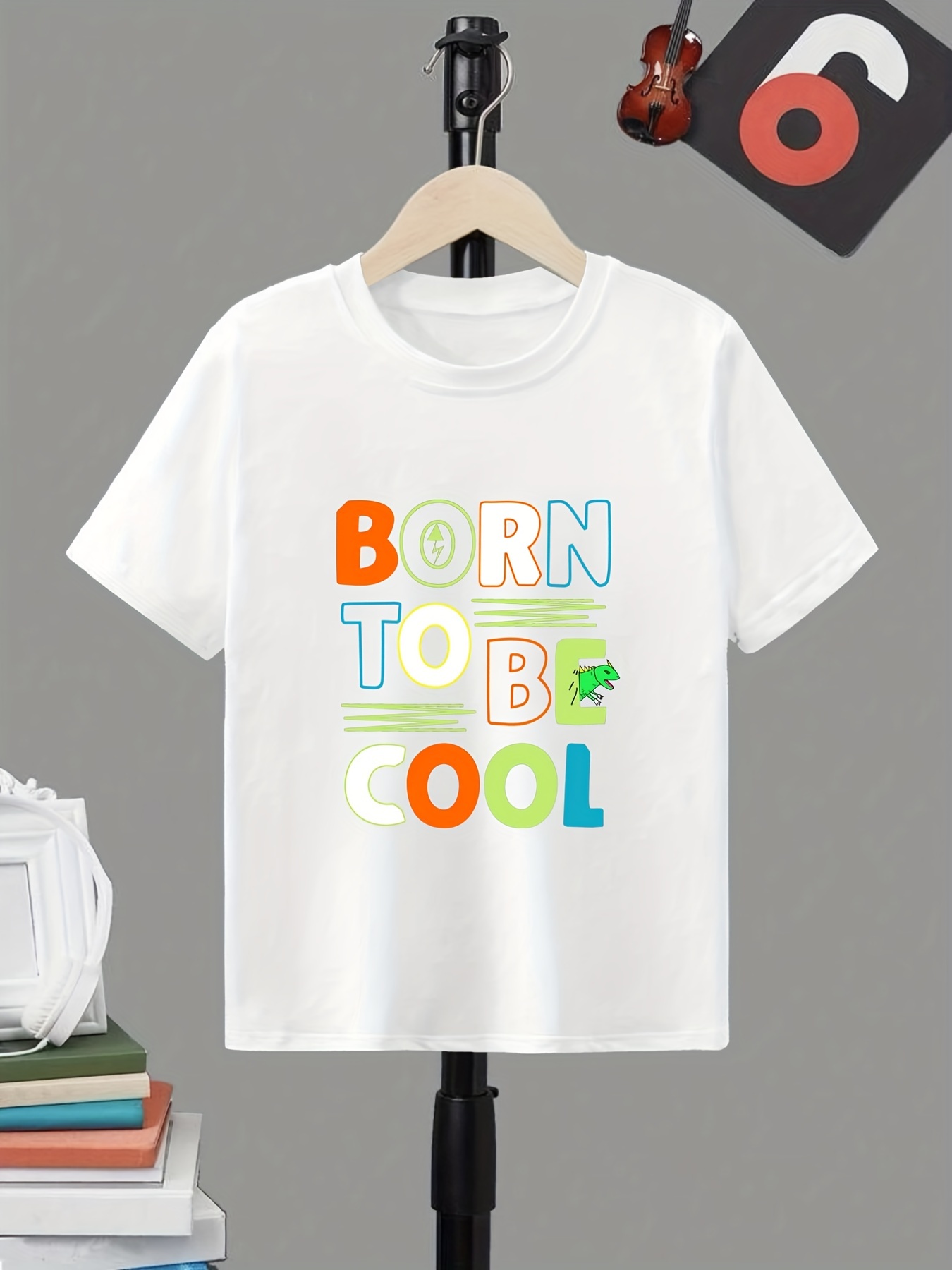 Boy's Letter Print T-shirt Active Short Sleeve Tee for Summer