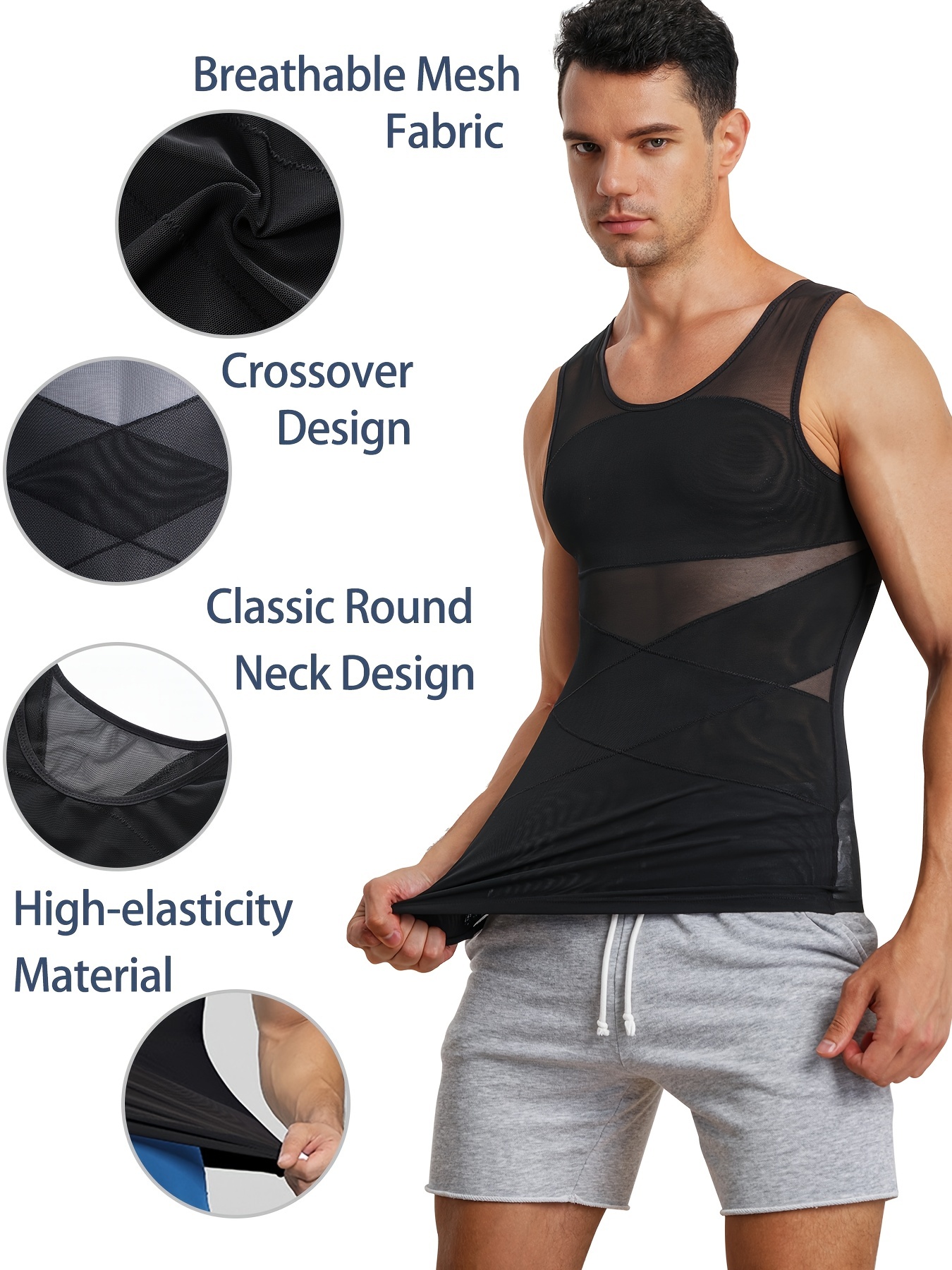 Men's Body Shaper Slimming T-Shirt Compression Vest Elastic Shapewear Tank  Tops