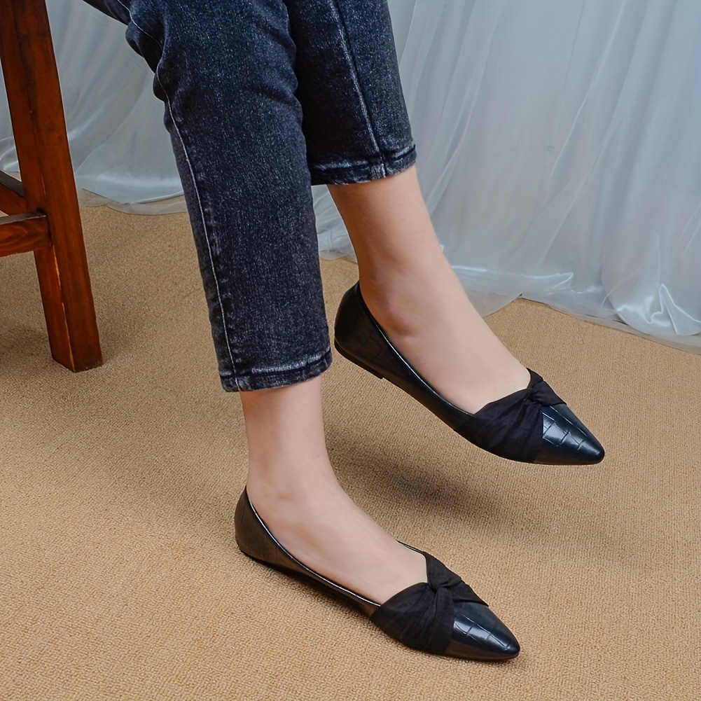 Women's Pointed Toe Bow Ballet Flats Slip On Shoes