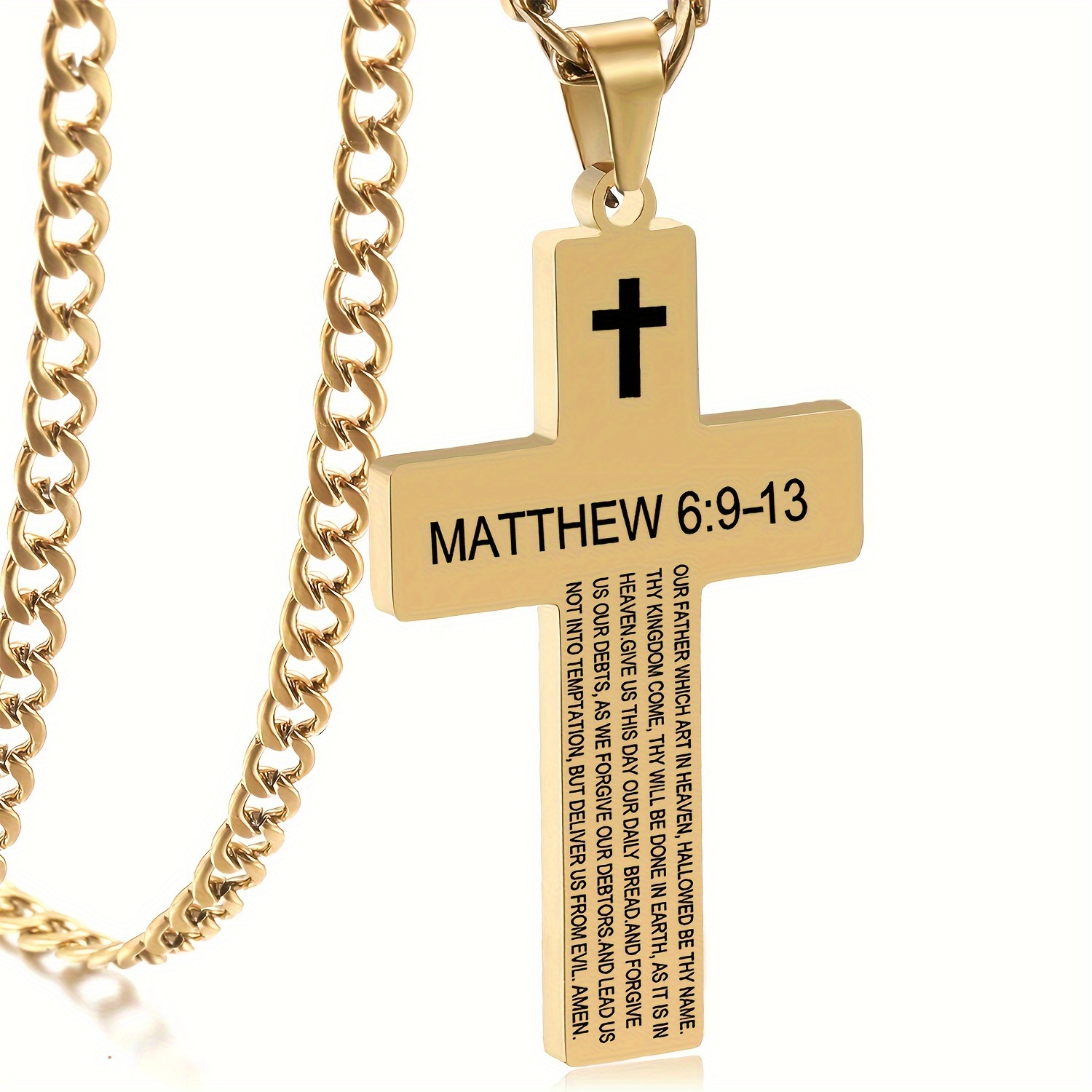 Inspirational Bible Verse Cross Pendant Necklace for Men