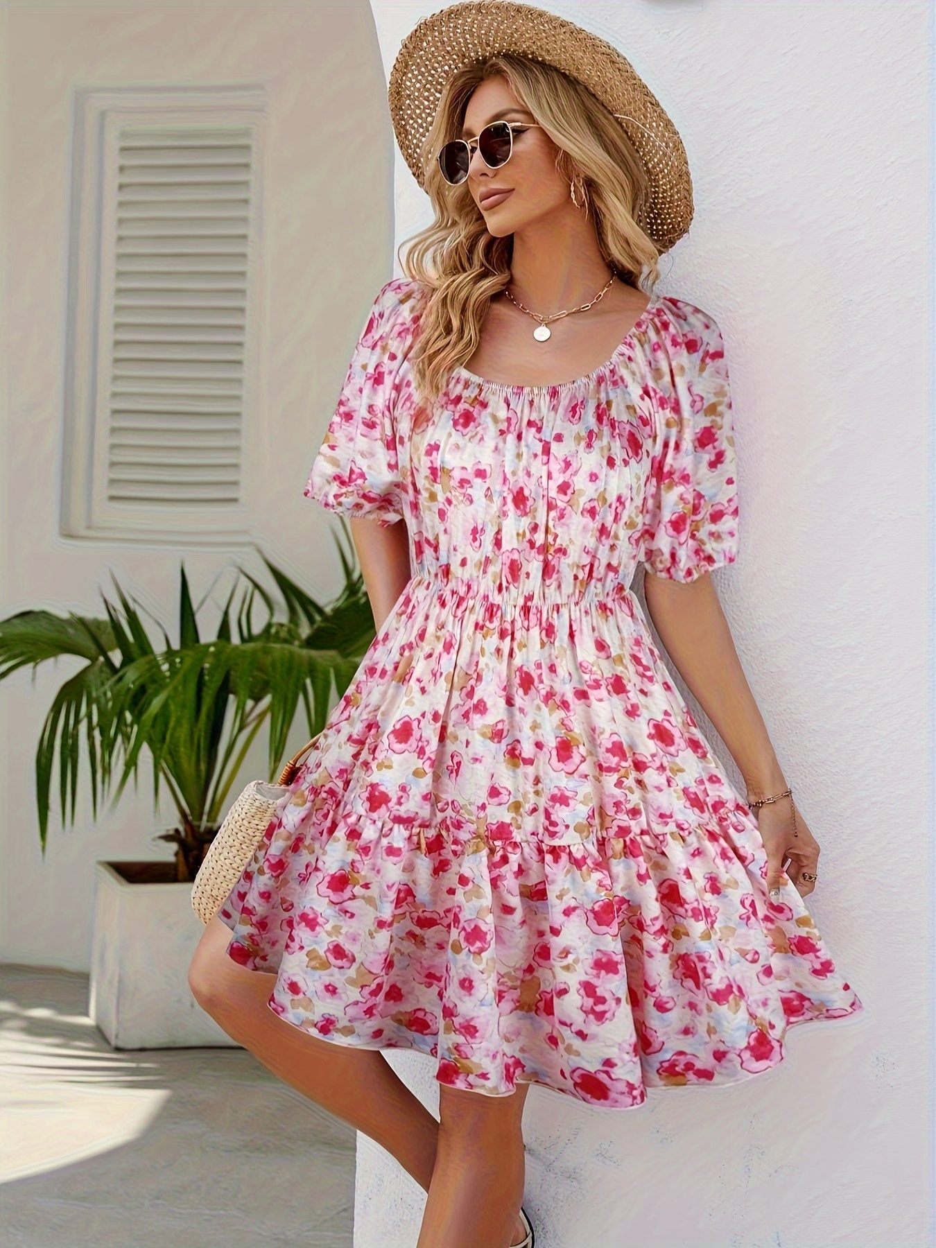 Floral dress above the cheap knee