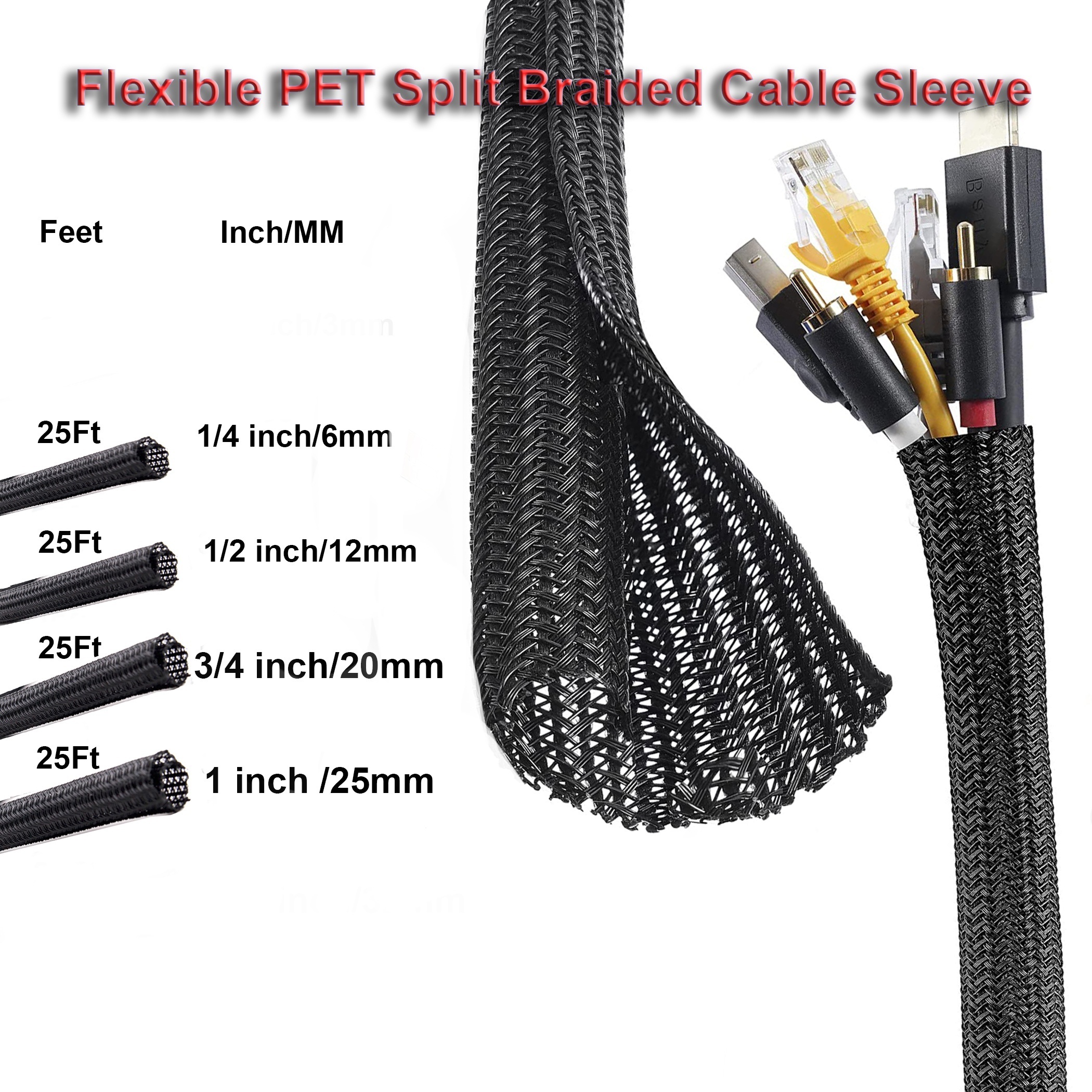 6mm PET Expandable Braided Sleeving Tube Cable Wire Sheathing Car Audio DIY