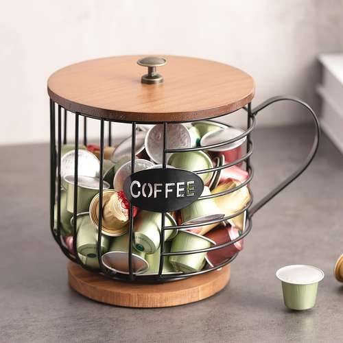 Porta Filtro Da Caffè Rotondo Con Coperchio, Bianco, Acciaio Zincato, Diametro 15,7 Cm X Altezza 15,2 Cm