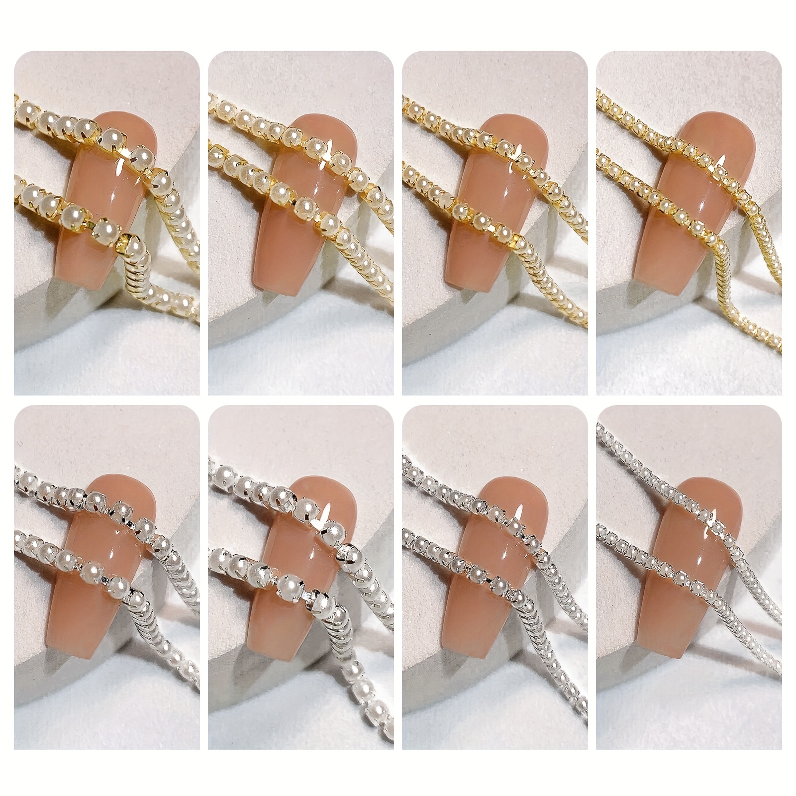 Pearl Claw Chain Nail Rhinestone 3d Metal Golden Silver Ab - Temu