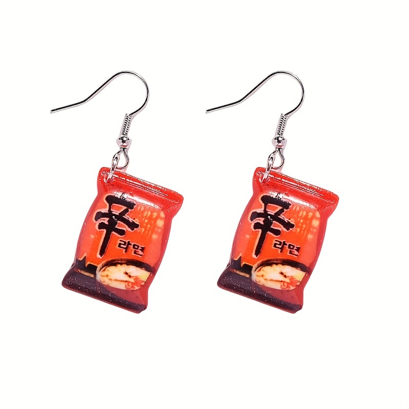 Y2K Kpop Instant Noodles Resin Drop Earrings, Statement Dangle