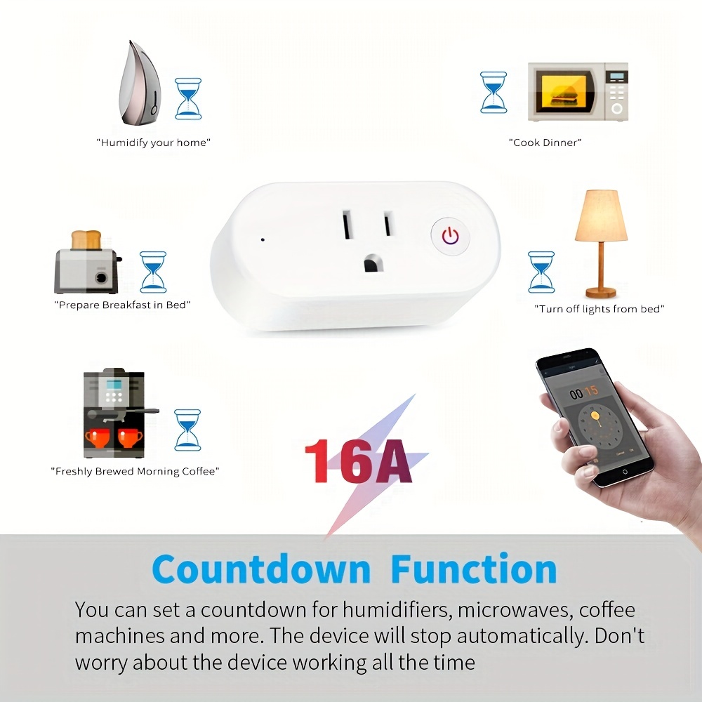 Enchufe inteligente con WiFi, Monitor de potencia de 16A, función