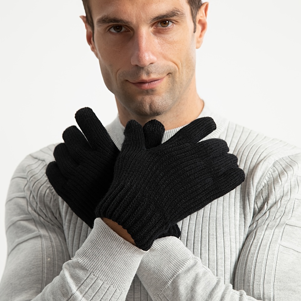 A Pair Of Men's Wool Finger Gloves, Men's Autumn And Winter Touch Screen  Warm Gloves, Fashionable Thickened Outdoor Cycling Non-slip Gloves