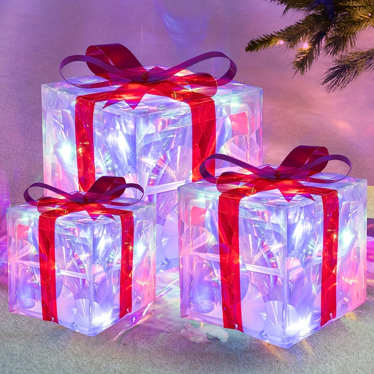 Set 3 cajas regalo Navidad LED