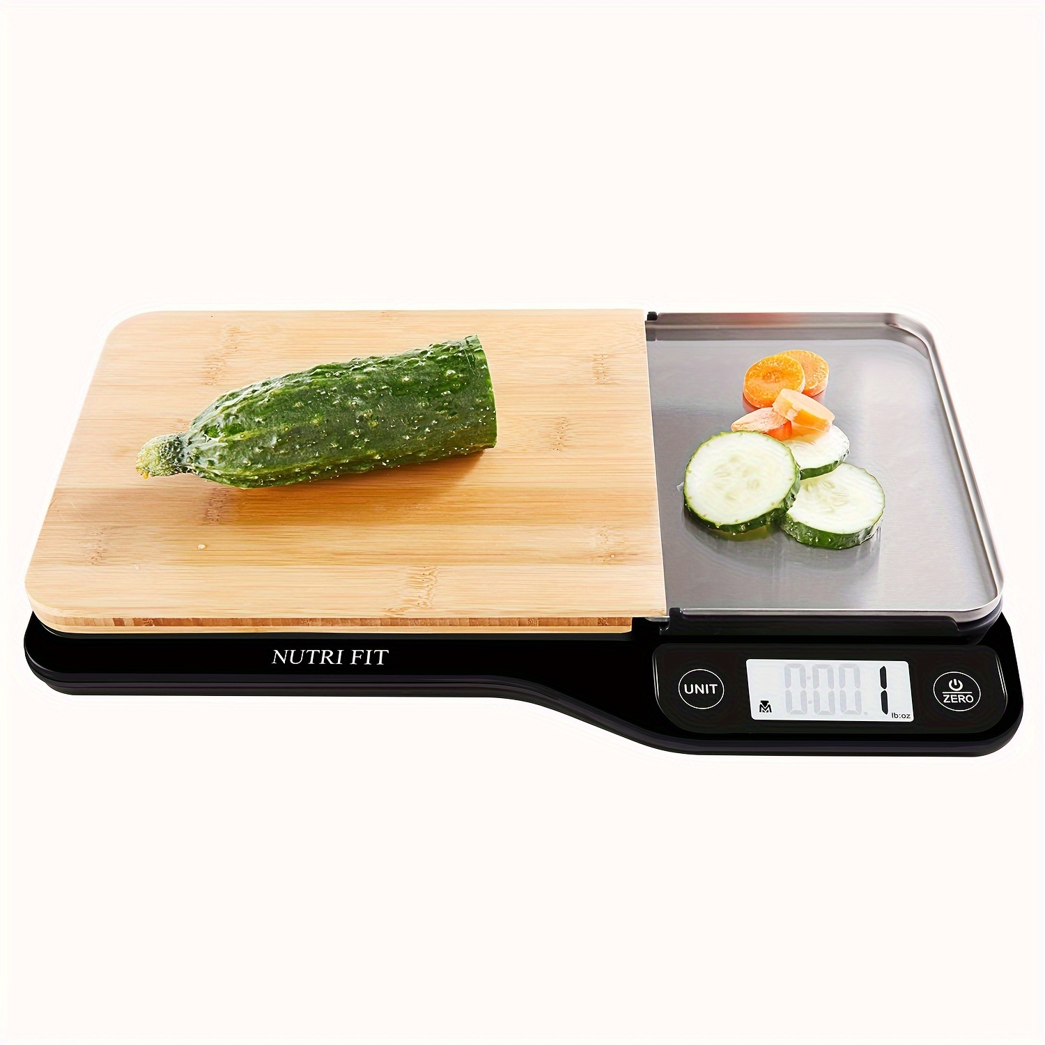 NUTRI FIT Báscula de alimentos – Báscula digital de cocina 3 en 1, pesa  gramos y onzas con tabla de cortar extraíble y bandeja, pantalla LCD, 11