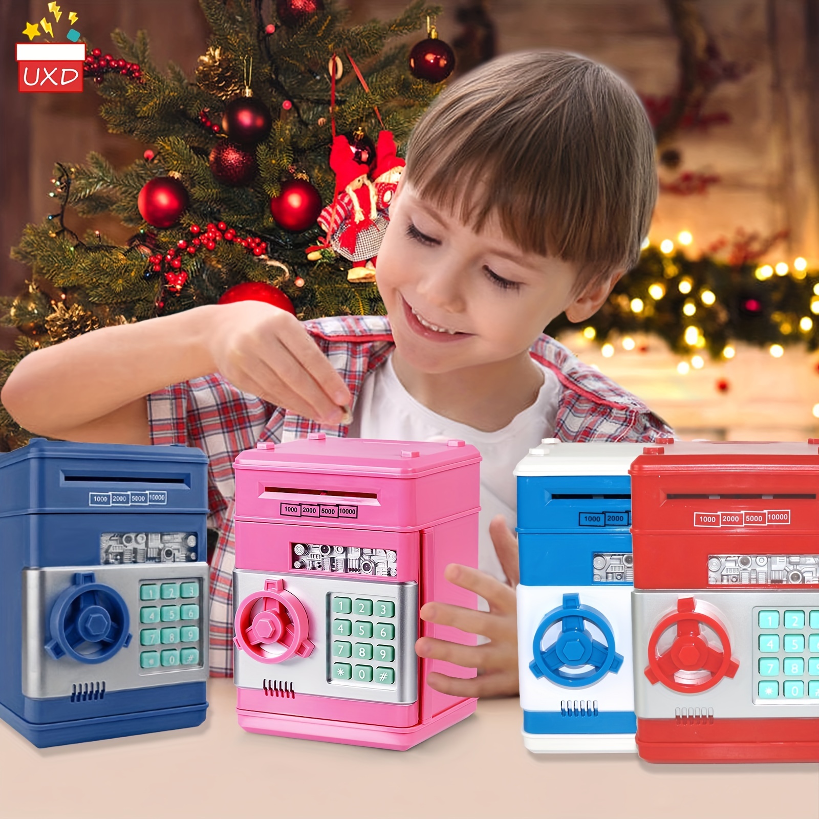 Hucha segura para niños, caja de metal con llave, caja de ahorro de dinero  para niños, el mejor regalo (azul, rectangular)