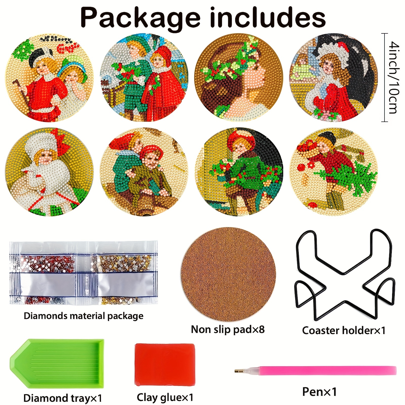 Vintage Christmas Diamond Painting Coasters Kits With Holder - Temu