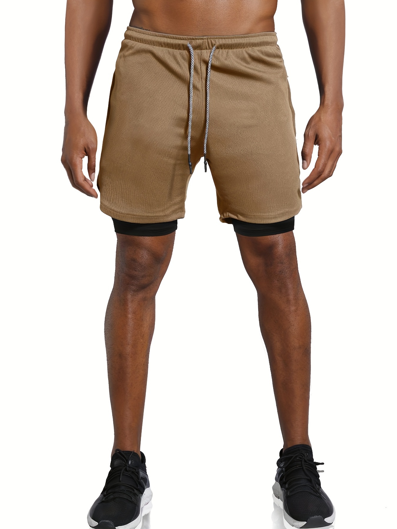 2 in 1 With - Men\'s Layer Pocket Temu Inner Double Stretch Shorts