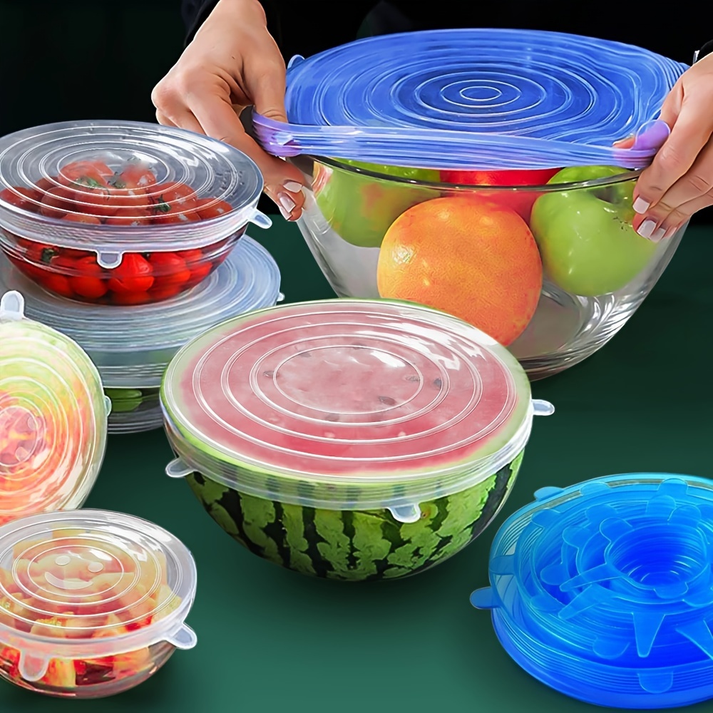 Juego de tapas elásticas de silicona para almacenamiento de alimentos,  diseño de frutas, fundas de silicona reutilizables de grado alimenticio  para