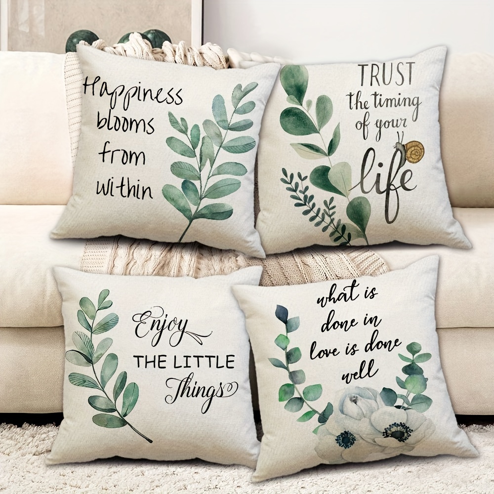 4pcs Set Linen Blend Throw Pillowcases Digital Printing Vintage