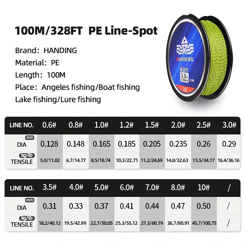 HANDING 3937.01inch/109yds 8 Braided PE Fishing Line, Fishing Main Line,  Fishing Tackle