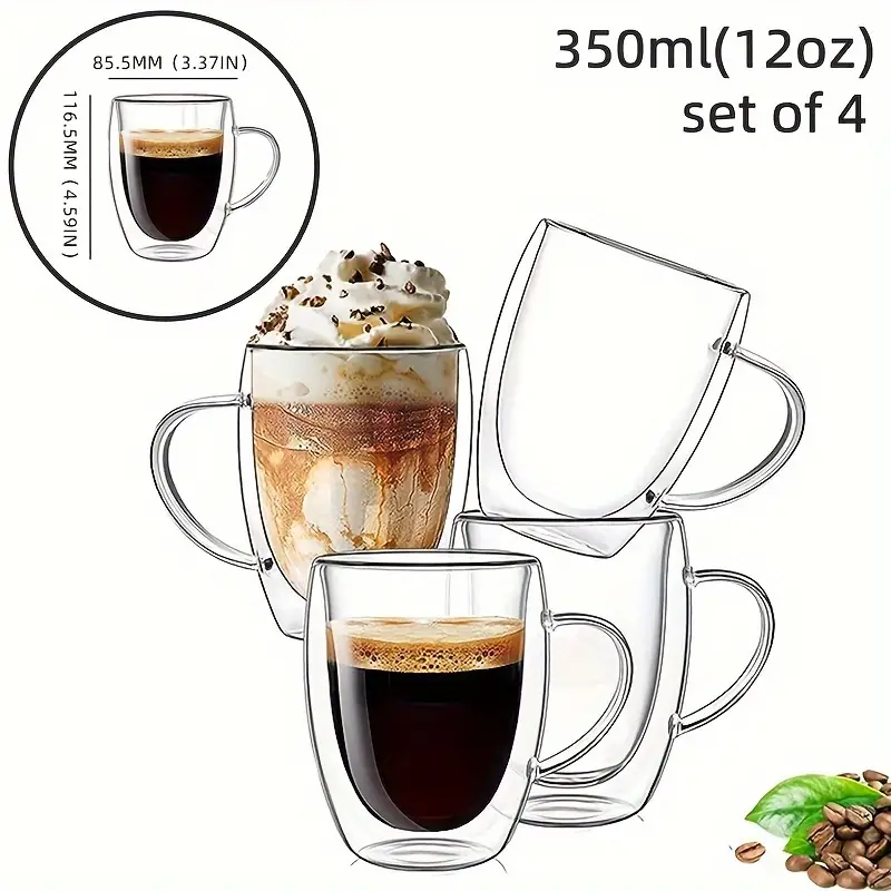 Double Glass Insulated Coffee Mug With Handle, Clear Borosilicate