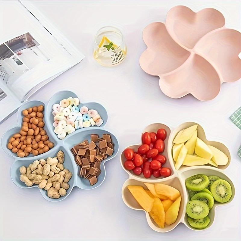 Durable 5 Compartment Plastic Food Storage Organizer Candy and Nut Serving  Container Appetizer Tray with Lid Divided Camping Snack Plate Dish Platter
