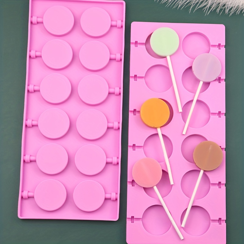 1pc Silicone Lollipop Molds,Sucker Molds,Round Chocolate Lollipops Hard  Candy Molds with 12 Lollipop Sucker Sticks for Making Lollipop,Hard  Candy,Ice