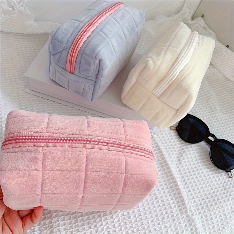 Pink Checkered Cosmetic Bag