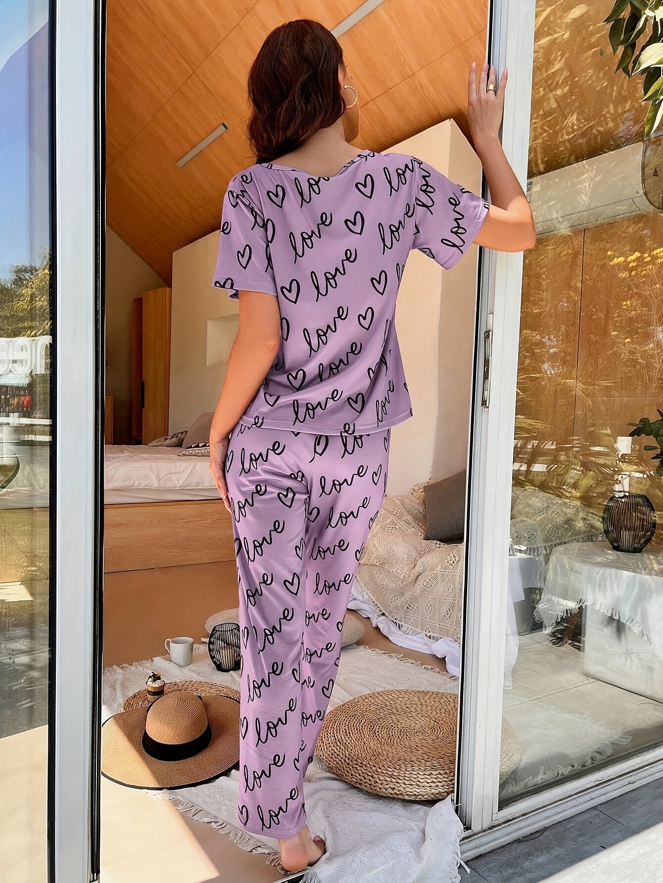 Pajamas Suit Lovers' Print Nightwear Casual 2PCS Pijamas Set