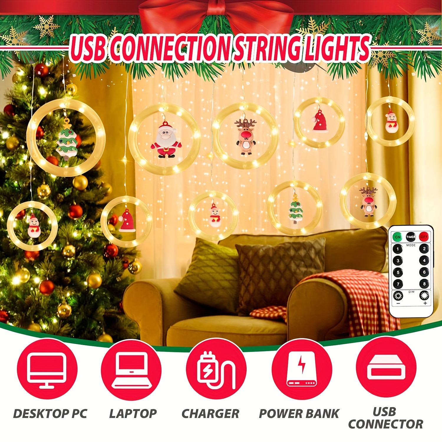 Led Curtain Lights, Christmas Holiday Room Decoration Colorful String  Lights, Usb Plug-in Remote Control Model Christmas Tree String Lights, New  Year Party Scene Arrangement Hanging Decoration String Lights, Warm  White/colorful - Temu