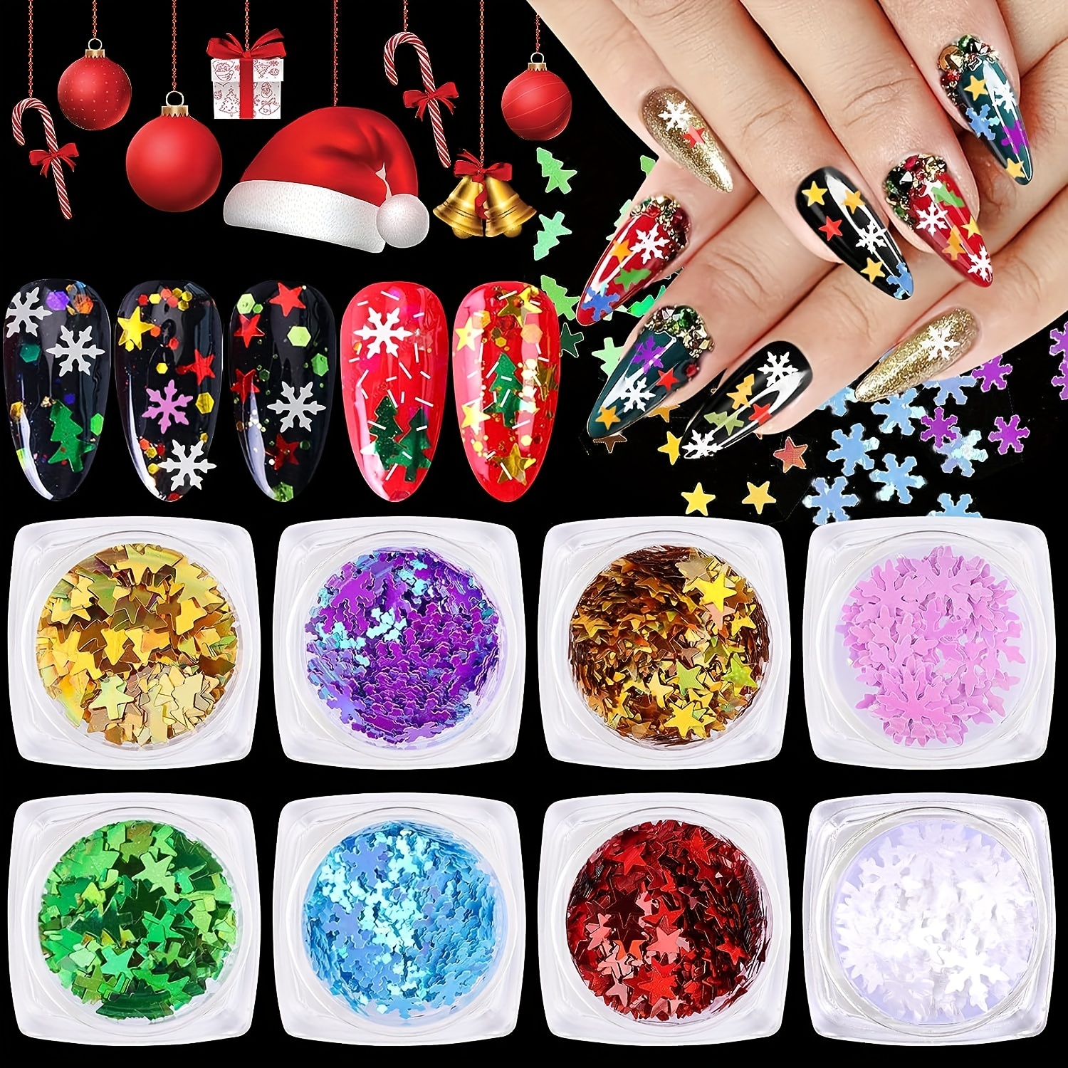 12 Colors Pink White Snowflake Nail Sequin 1 Box Holographic