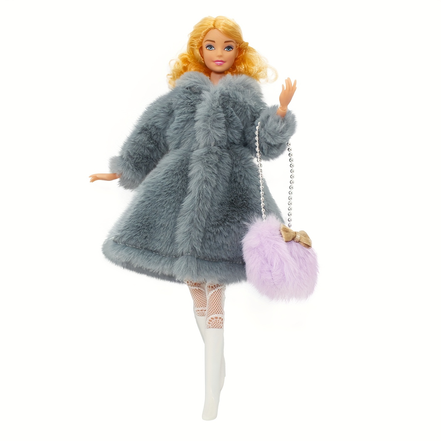Roupa Boneca Barbie Casaco de Pele+Bolsa+meia+sapato
