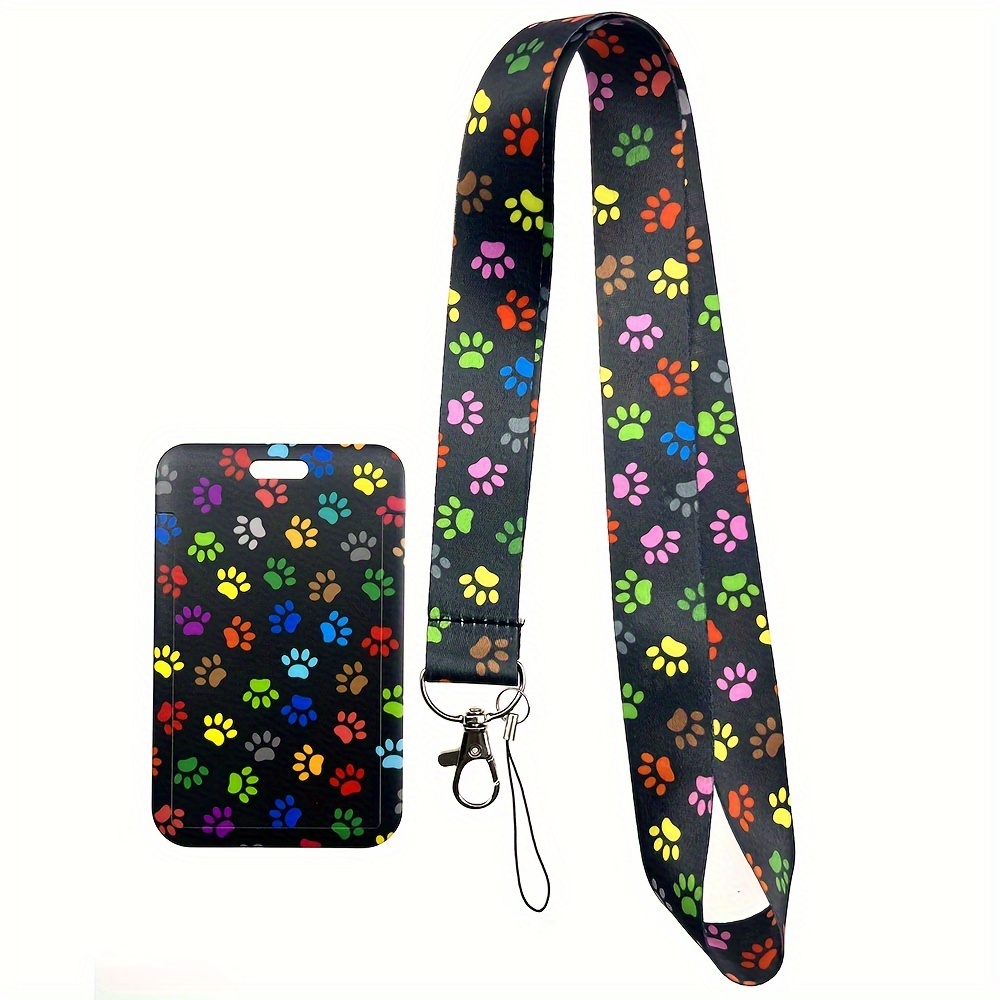 

1 Set Colored Dog Paws Heart Lanyard Id Badge Holder Neck Keychain Lanyard For Keys