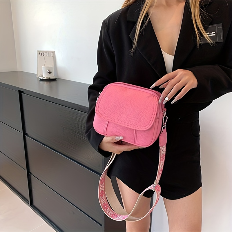 Minimalist Solid Color Shoulder Small Bag Zipper All Match Crossbody Wallet For Women Classic PU Wide Strap Purse