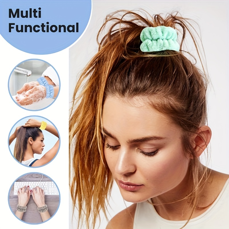  4 pares de muñequeras spa de microfibra, muñequeras para el  lavado de la cara, muñequeras absorbentes para mujeres, muñequeras para  evitar que se chorree el líquido (marrón, blanco, estilo clásico) 