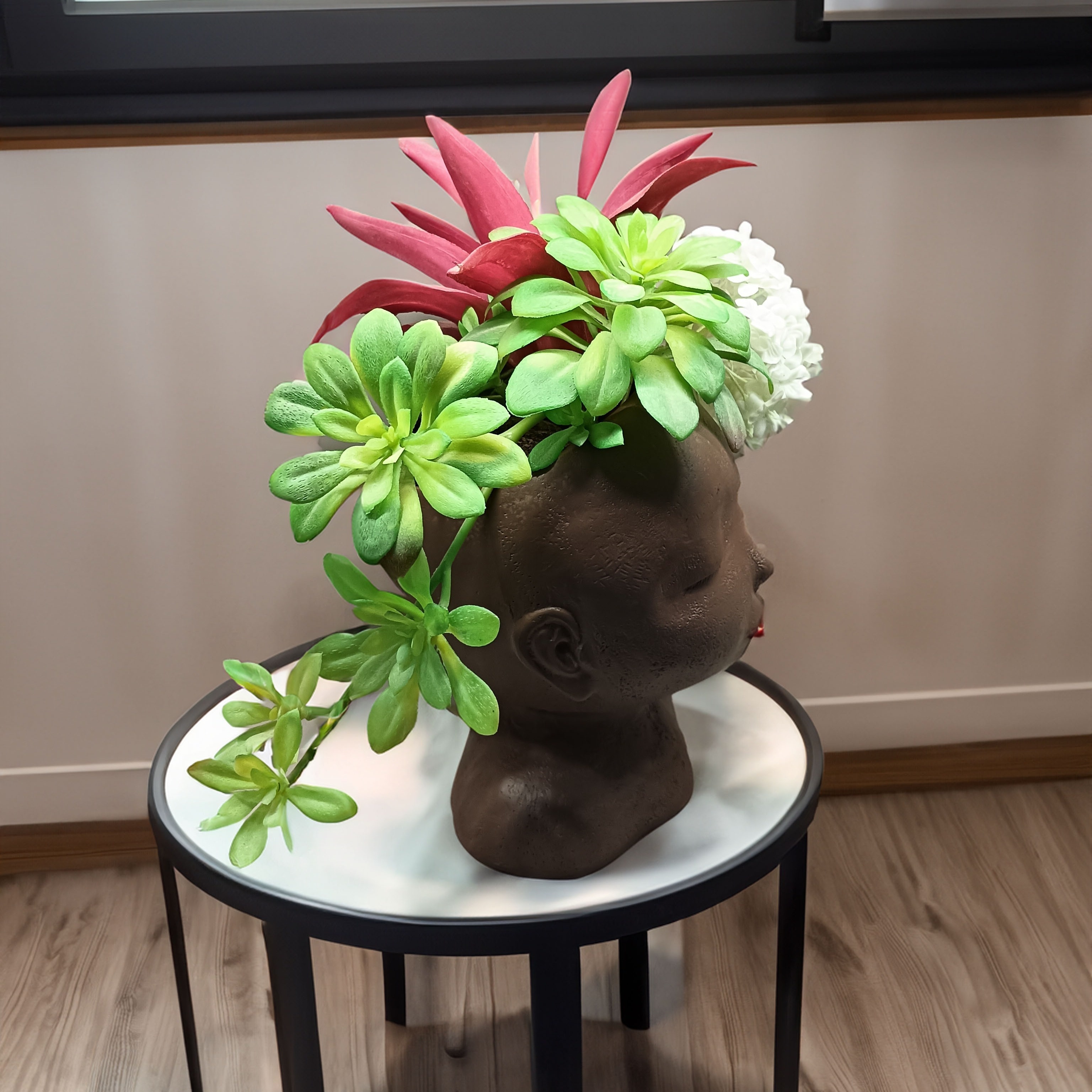 Maceta pequeña de resina para cabeza de , jarrones florales, soporte para flores  secas, decoración para hogar, adornos de oficina, estatua Verde BLESIY  florero decorativo