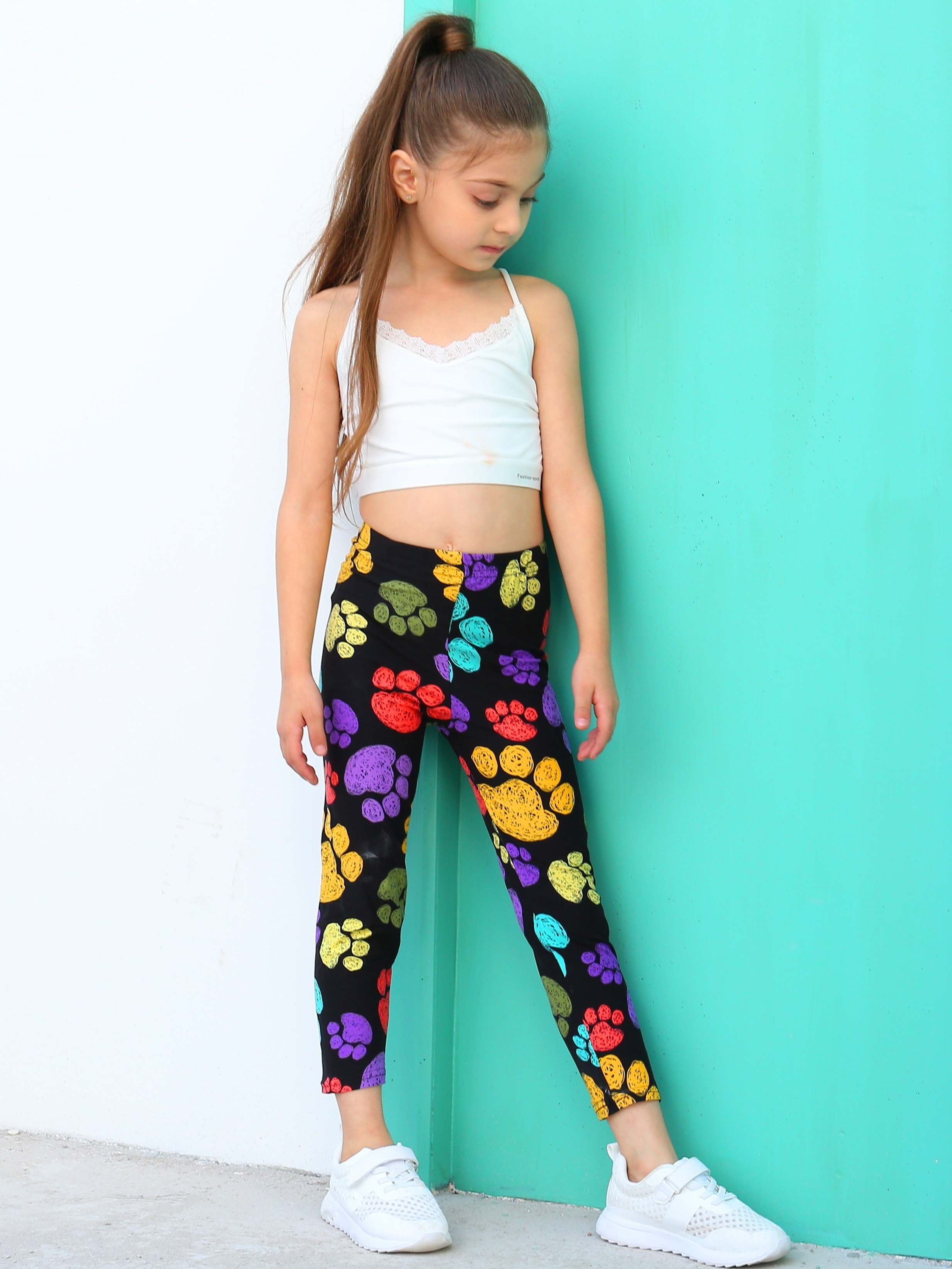 Mommy Matching Leggings Cartoon Color Paws Print Pants - Temu