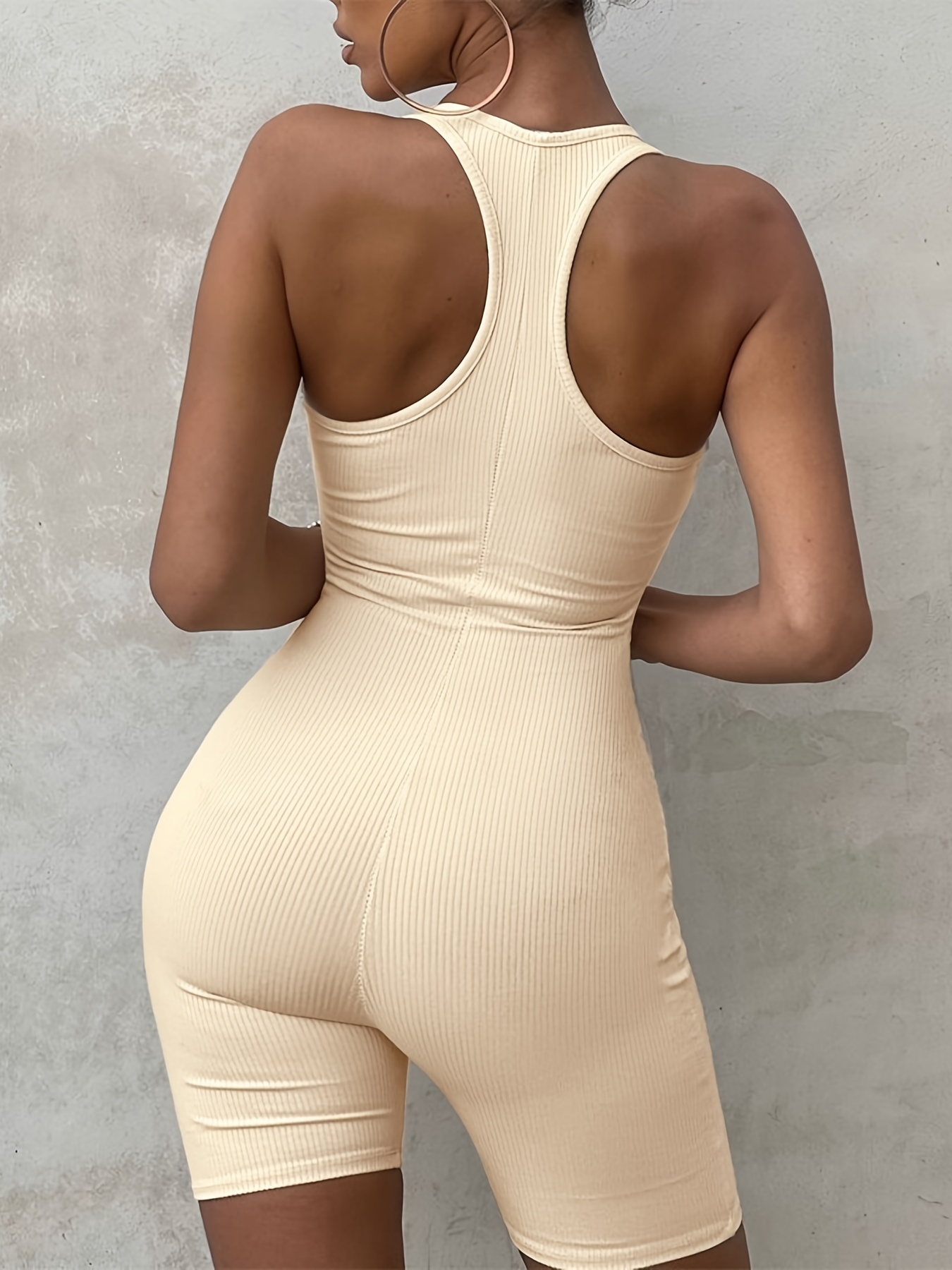Knitted Backless Jumpsuit - Beige