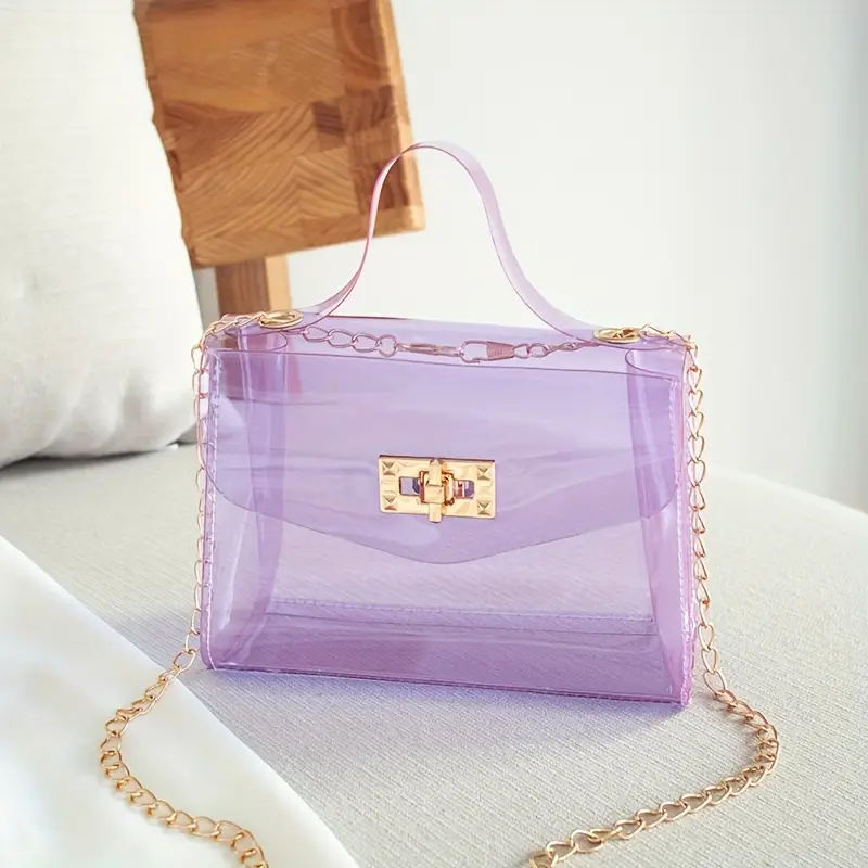 Clear Jelly Shoulder Crossbody Handbag with Gold Chain Strap