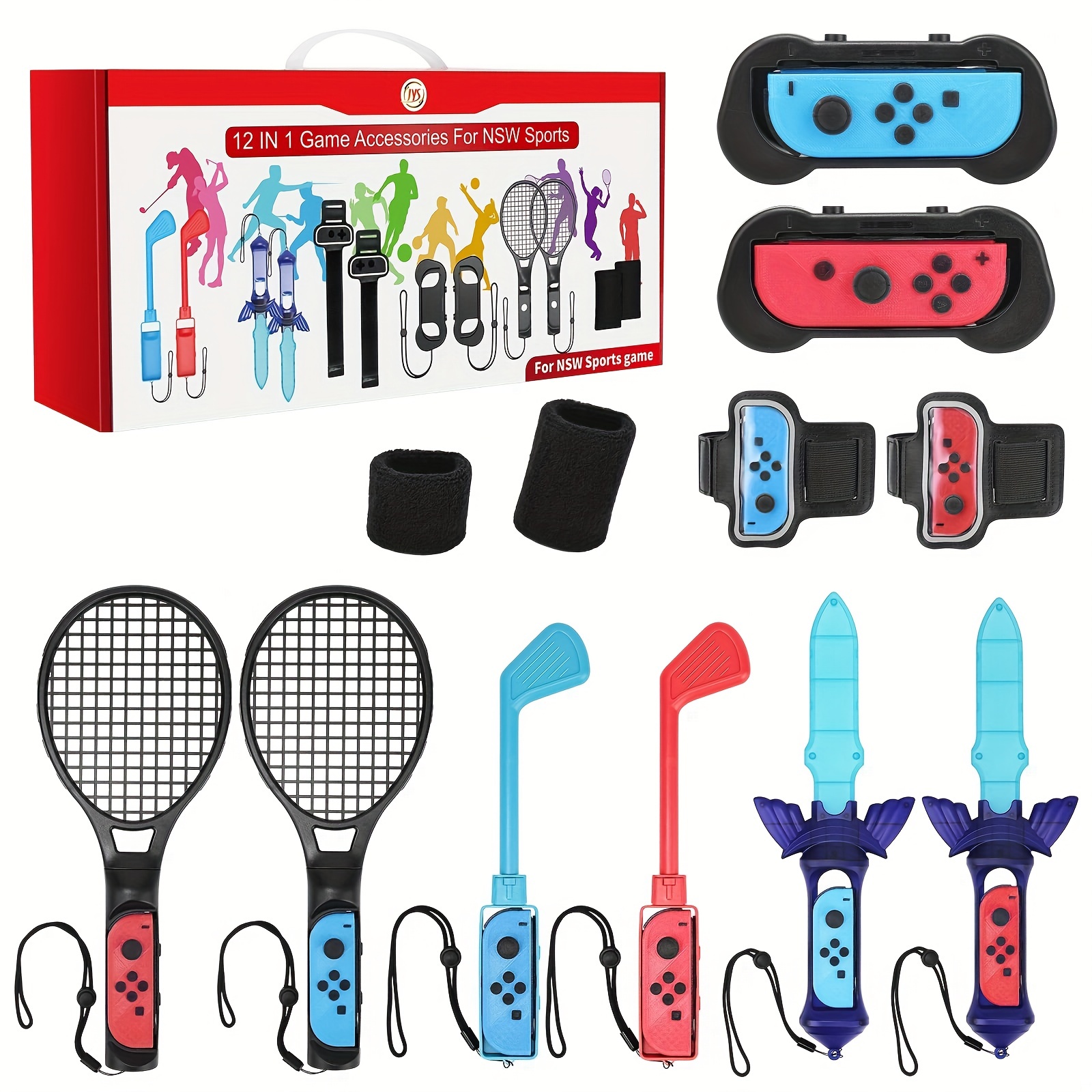 10 en 1 Switch Sport Accessoire, Kit d'accessoires pour Nintendo Switch  avec Club de Golf pour Mario Golf, Raquettes de Badminton de Tennis, Sangle