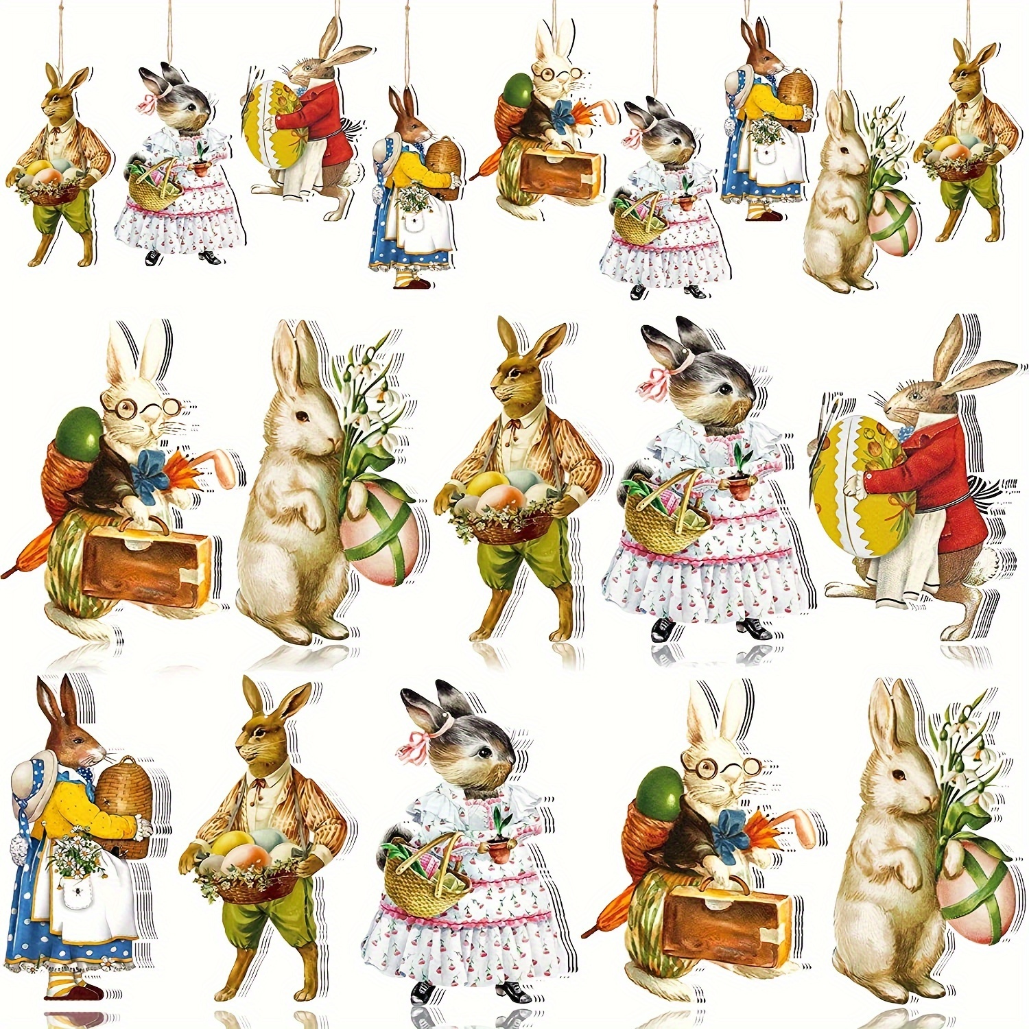 

24pcs Vintage Easter Bunny Wooden Pendants Easter Spring Spring Tree Decoration, Room Decor, Home Decor, Party Decor