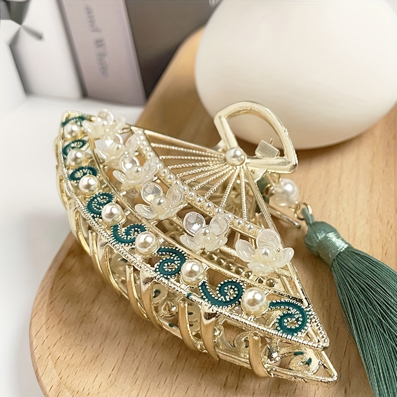 Temacd Hair Clip Golden-plated Faux Pearl Decor Electroplating S