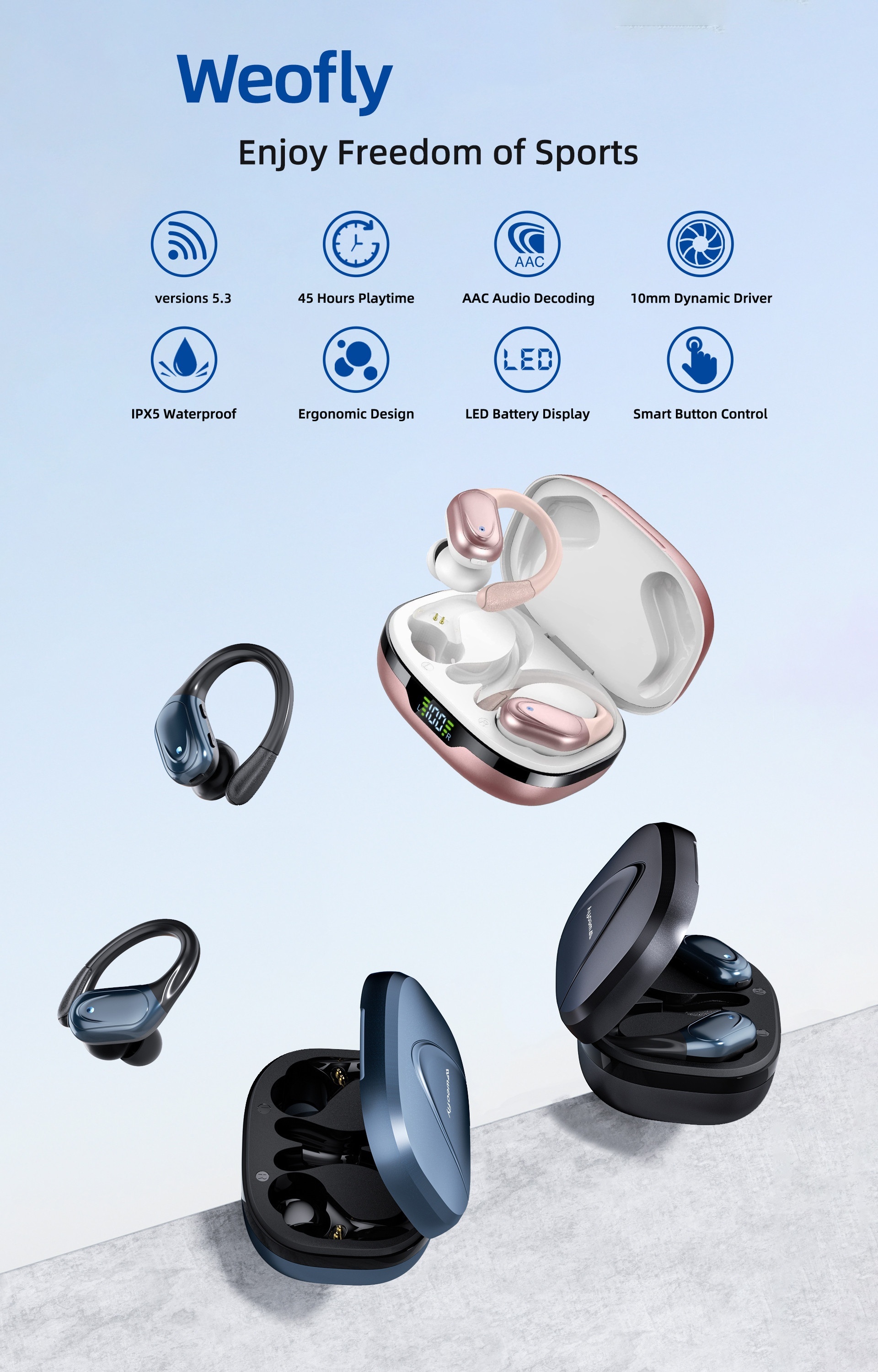 Auriculares Inalámbricos Weofly Deportes Running Auriculares - Temu Chile