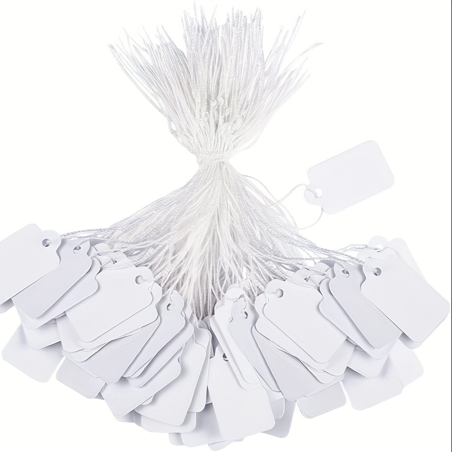  200 White Price Display Tags with String for Jewelry, Clothing  - 1.38 x 0.87 Inches : Office Products