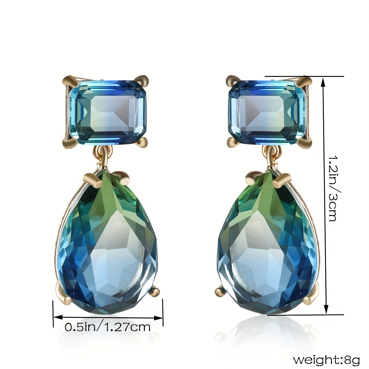Green Rhinestone Water Drop Earrings
