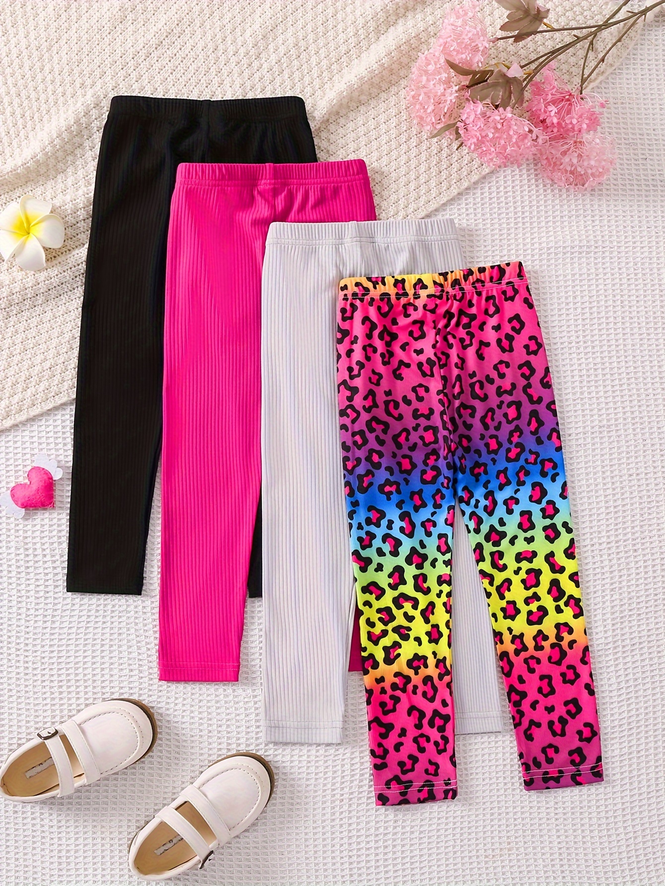 Girls Side Leopard Print Leggings, Elastic Waist Tights Pants Kids Clothes  Kids Bottoms