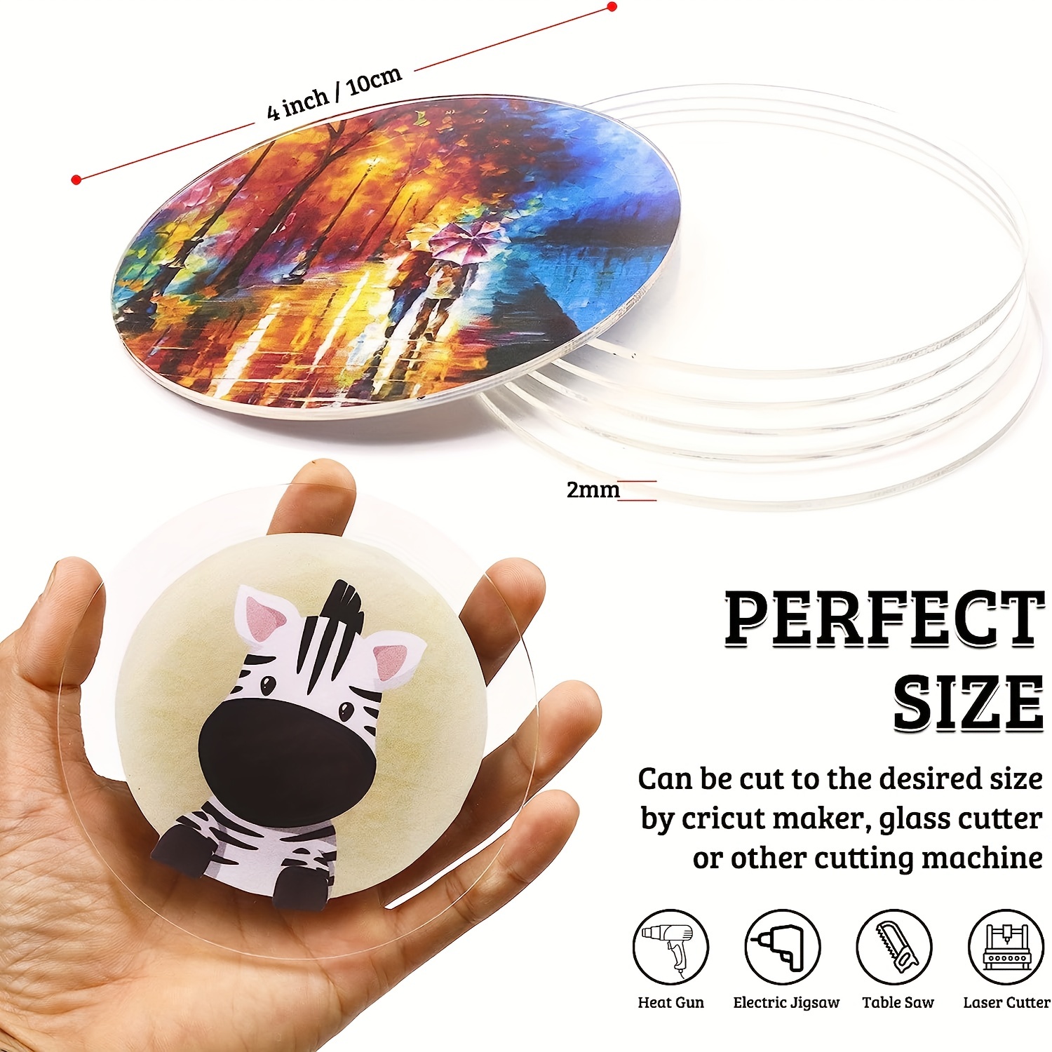 Paquet de 50) 10,2 cm cercle acrylique transparent pour ornement disque en feuille  ronde en plexiglas pour bricolage – 10,2 x 10,2 cm 