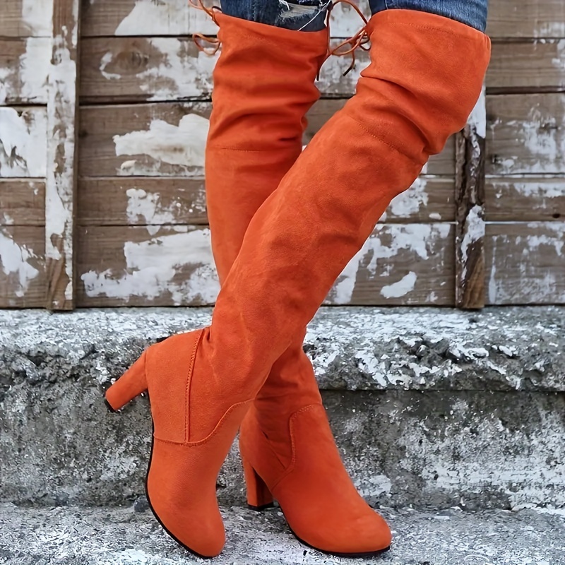 Plus Size Women New Fashion Suede High Boots Red Bottom Suede Thigh High  Boots Platform Chunky Thick Heels Over-Knee Boots